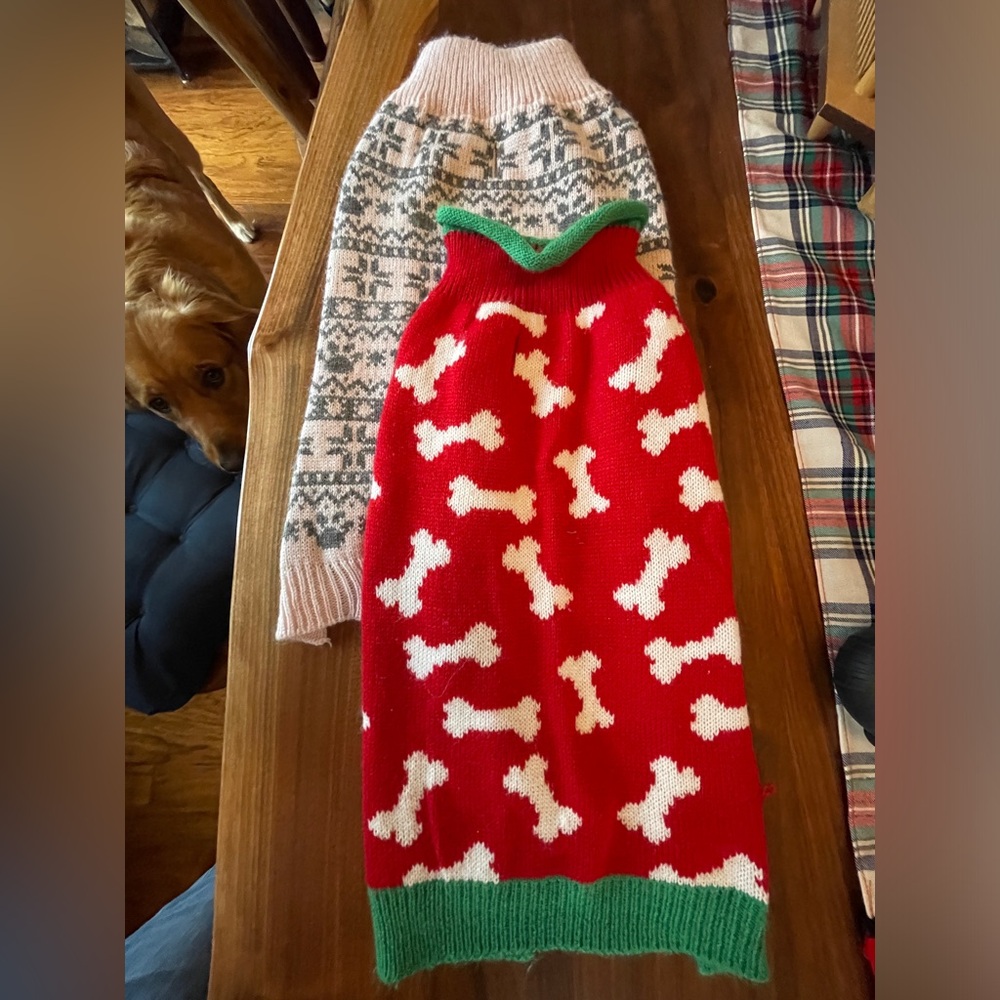 Dog sweaters. Set of two. Pink and red. 18 inches long